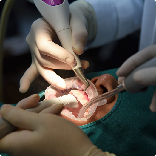 Close up of a patient during an emergency dental treatment