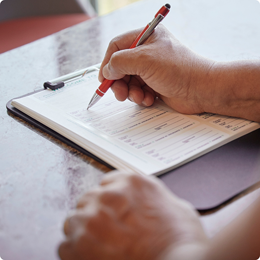 Filling out a form on a clipboard